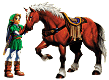 A drawn image of Link and Epona