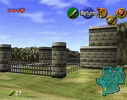 A screenshot of the fenced-in entrance of Lake Hylia