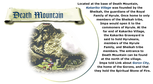 Image of Death Mountain with a story about Kakariko Village and Goron City