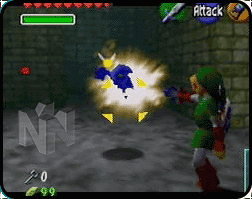Link fighting a Blue Bubble.