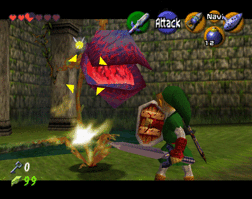 Link fighting a Big Deku Baba.