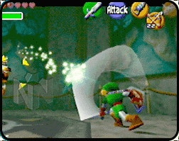 Link swatting a fireball back towards Ganon.