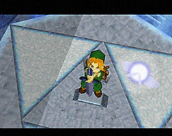 Link pulling the Master Sword from the stone.