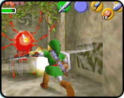 Link fighting a Skulltula.