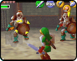Link fighting a Stalfos.