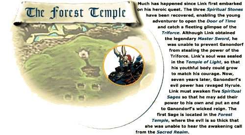 Image of the Forest Temple entrance with a story about the journey Link has been on so far.