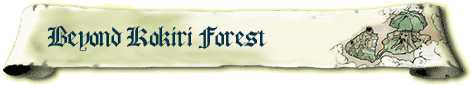 A scroll-like paper with the text 'Beyond Kokiri Forest' on the left and an image of a tree on the right