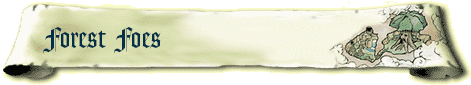A scroll-like paper with the text 'Forest Foes' on the left and an image of a tree on the right