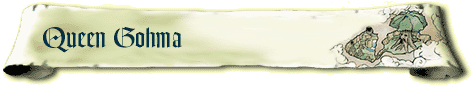 A scroll-like paper with the text 'Queen Gohma' on the left and an image of a tree on the right