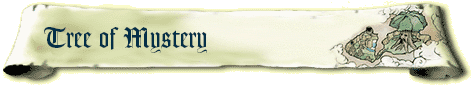 A scroll-like paper with the text 'Tree of Mystery' on the left and an image of a tree on the right