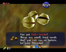 Screenshot of acquiring Deku Seeds in-game
