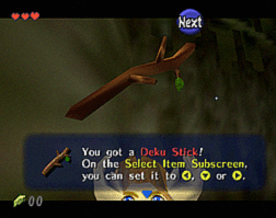 Screenshot of acquiring the Deku Stick in-game