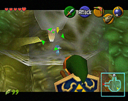 Link throwing his boomerang at Jabu Jabu's uvula