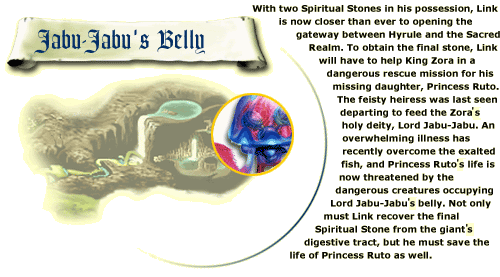 Image of Zora's Domain with a story about helping King Zora rescure his daughter, Princess Ruto