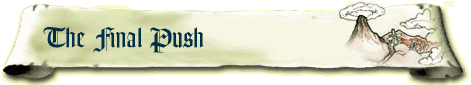A scroll-like paper with the text 'The Final Push' on the left and an image of Death Mountain on the right