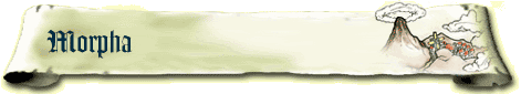 A scroll-like paper with the text 'Morpha' on the left and an image of Death Mountain on the right