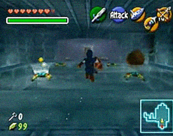 Link jumping into water that is covered with Blue Tektites.