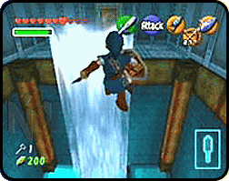 Link jumping onto a pillar of water.