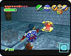 Link fighting a Shell Blade.