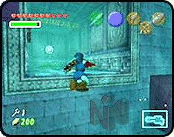 Link swimming towards an open gate.