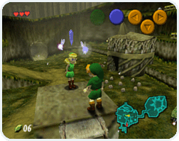 Link is standing next to Fado on a pillar in Kokiri Forest.