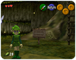 Saria stands to the left with Link's treehouse in the background.