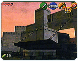 The bridge to Hyrule Castle Town is lowering during dusk time.