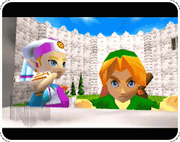 Link and Zelda are looking through a window in Hyrule Castle.